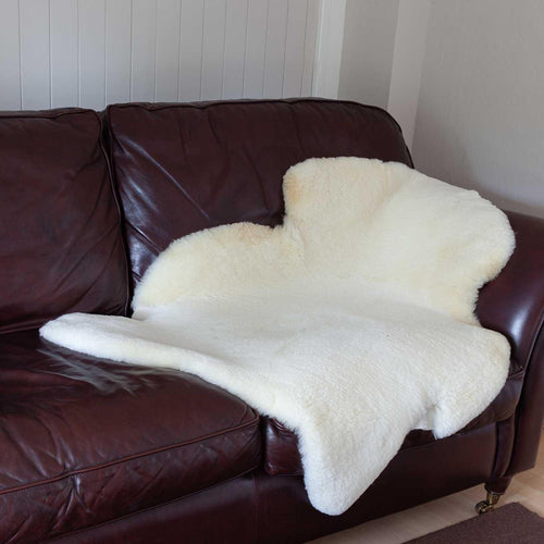 Very large natural, undyed creamy white Merino sheepskin, shorn down to 25mm, dense, supportive, and soft. 