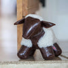 Sheep doorstop, practical & cute. Created from leather & super-soft real sheepskin in England, unique gift idea!