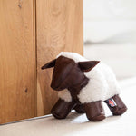 Sheep doorstop, practical & cute. Created from leather & real sheepskin in England, unique gift idea! By The Wool Company