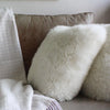 Sumptuous, double-sided, natural sheepskin cushion, with a wool cushion pad, super soft longwool fleece in natural colours