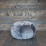 Genuine British sheepskin pouffe, super-soft, thick,& luxurious shorn fleece in silver graphite grey colourway top quality