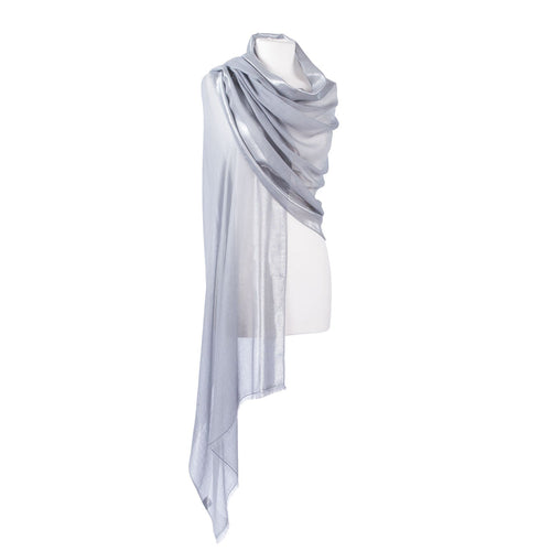 100% cashmere stole in silver, super-soft & fine cashmere with a delicate silver border & soft fringe From The Wool Company