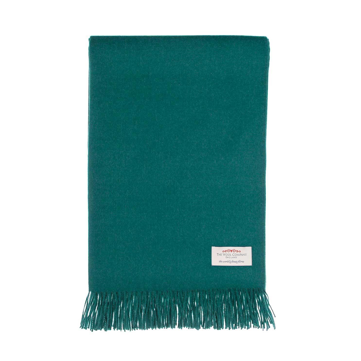 100% Alpaca extra-large luxury throw in teal green with fringing top-quality warm & cosy made in England By The Wool Company