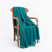 100% Alpaca extra-large throw in teal green with fringing top-quality warm and cosy made in England luxury super-soft throw
