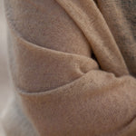 100% soft knitted cashmere shawl in fudge tones with a short scallop fringe unique design lightweight & warm top-quality 