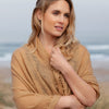 100% soft knitted cashmere shawl in fudge tones with a short scallop fringe unique design lightweight & warm top-quality 