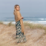 100% soft knitted cashmere shawl in fudge tones with a short scallop fringe unique design lightweight & warm top-quality 