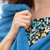100% soft knitted cashmere shawl in teal blue with a short scallop fringe unique design lightweight & warm top-quality 