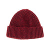 100% Merino wool classic fine-rib knitted beanie hat in a flecked, rich dark red colour made in England From The Wool Company