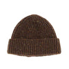 100% Merino wool classic fine-rib knitted beanie hat in a flecked deep green-brown made in England From The Wool Company