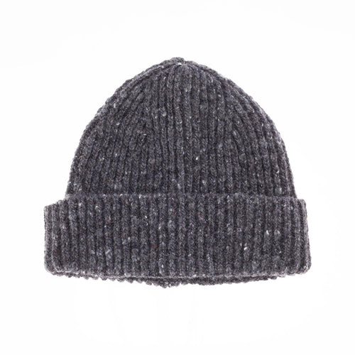 100% Merino wool classic fine-rib knitted beanie hat in a flecked dark grey colour made in England From The Wool Company