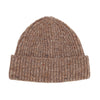 100% Merino wool classic fine-rib knitted beanie hat in a flecked warm light brown made in England From The Wool Company