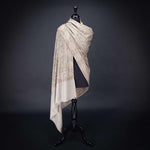 Hand-crafted 100% embroidered baby cashmere pashmina pinky beige & olive green thread finest-quality From The Wool Company