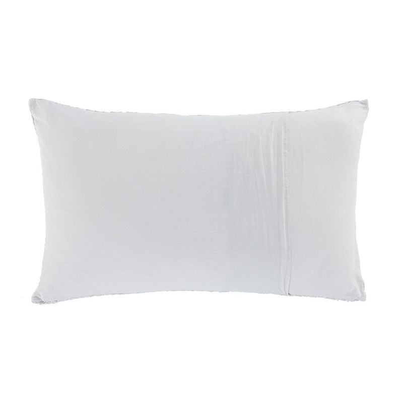 Silver grey coloured cotton cushion cover stonewashed finish irregular textured front & plain back wool cushion pad 45 x 65cm