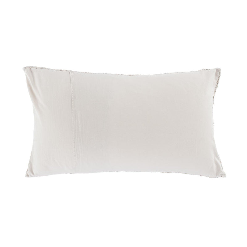 Stone beige coloured cotton cushion cover stonewashed finish irregular textured front & plain back wool cushion pad 45 x 65cm