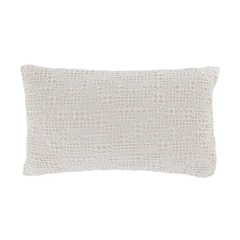 Stone beige cotton cushion cover stonewashed  textured front & plain back wool cushion pad 45 x 65cm By The Wool Company