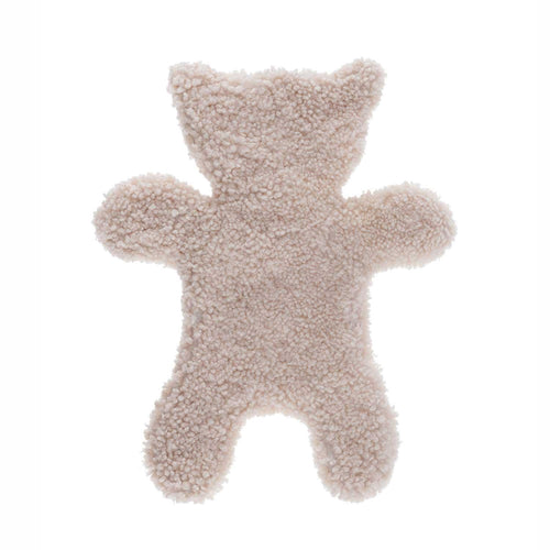 Beige-oyster-coloured soft & cuddly sheepskin teddy bear hot water bottle cover. Comes with a bottle. From The Wool Company