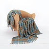 100% pure new wool medium weight throw in stunning tones of sea green & blue windowpane checks top-quality warm and cosy