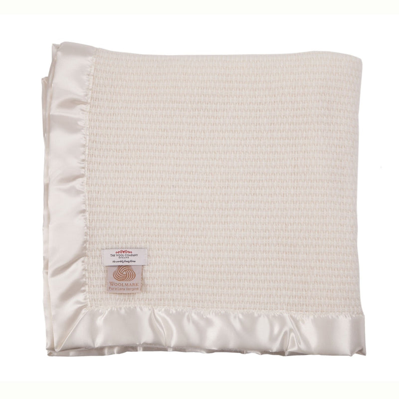 Soft cream 100% lambswool cellular baby blanket satin edging cosy & perfect for all seasons top-quality By The Wool Company