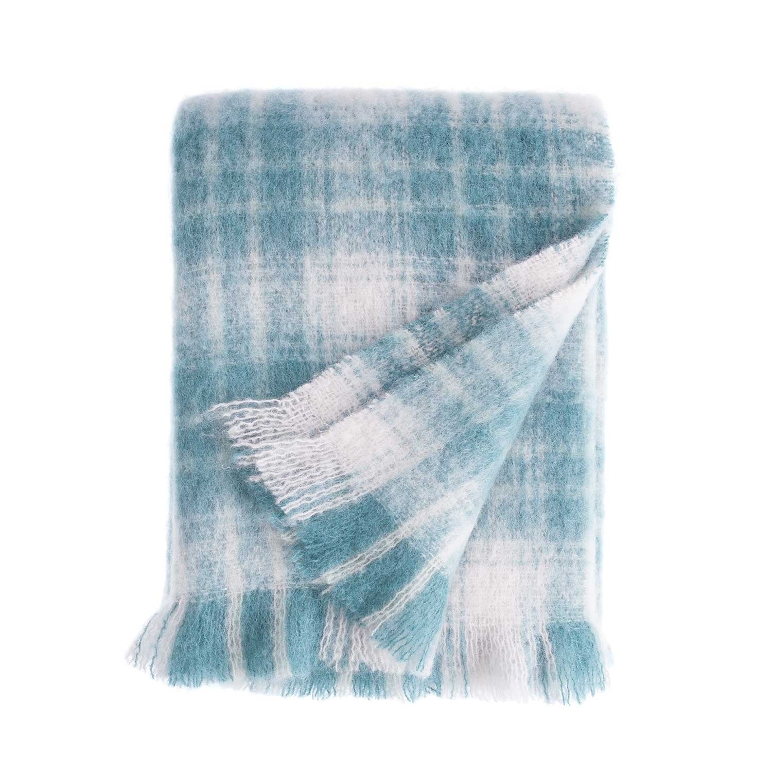 Teal Check Mohair Throw Light & Warm The Wool Company