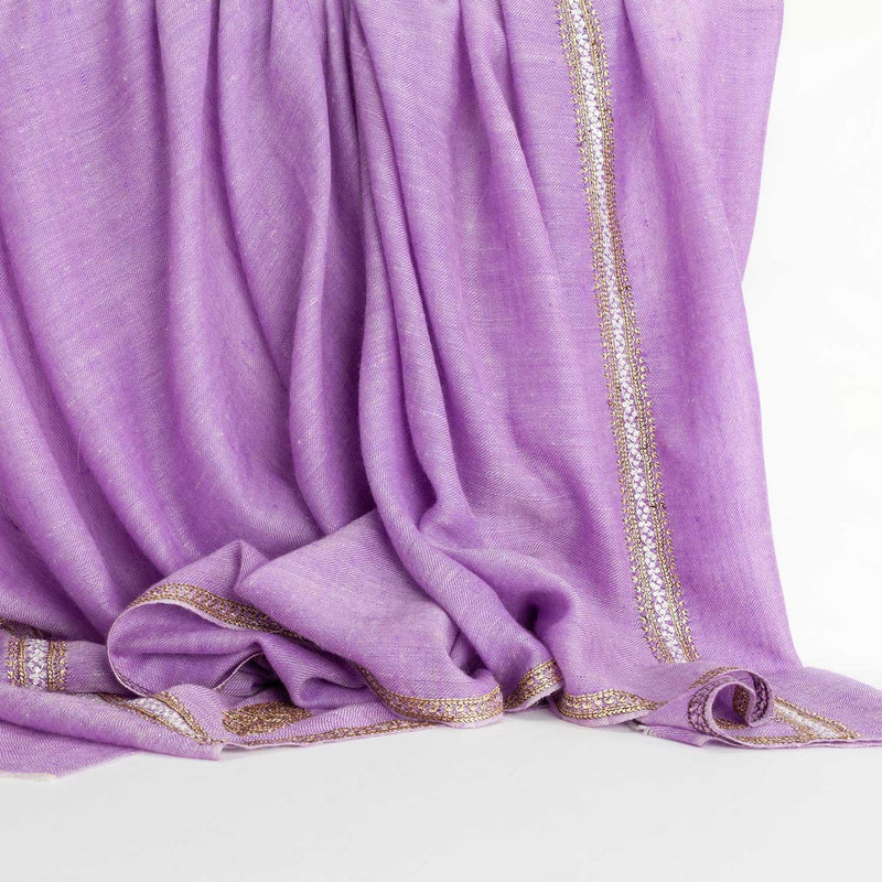 Hand-crafted 100% embroidered Zari cashmere pashmina lavender with gold thread finest-quality super-soft special shawl